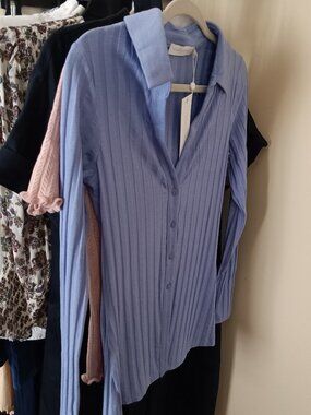 NWT Simkhai Periwinkle Blue Ribbed Knit Polo Style Shirt Size Small